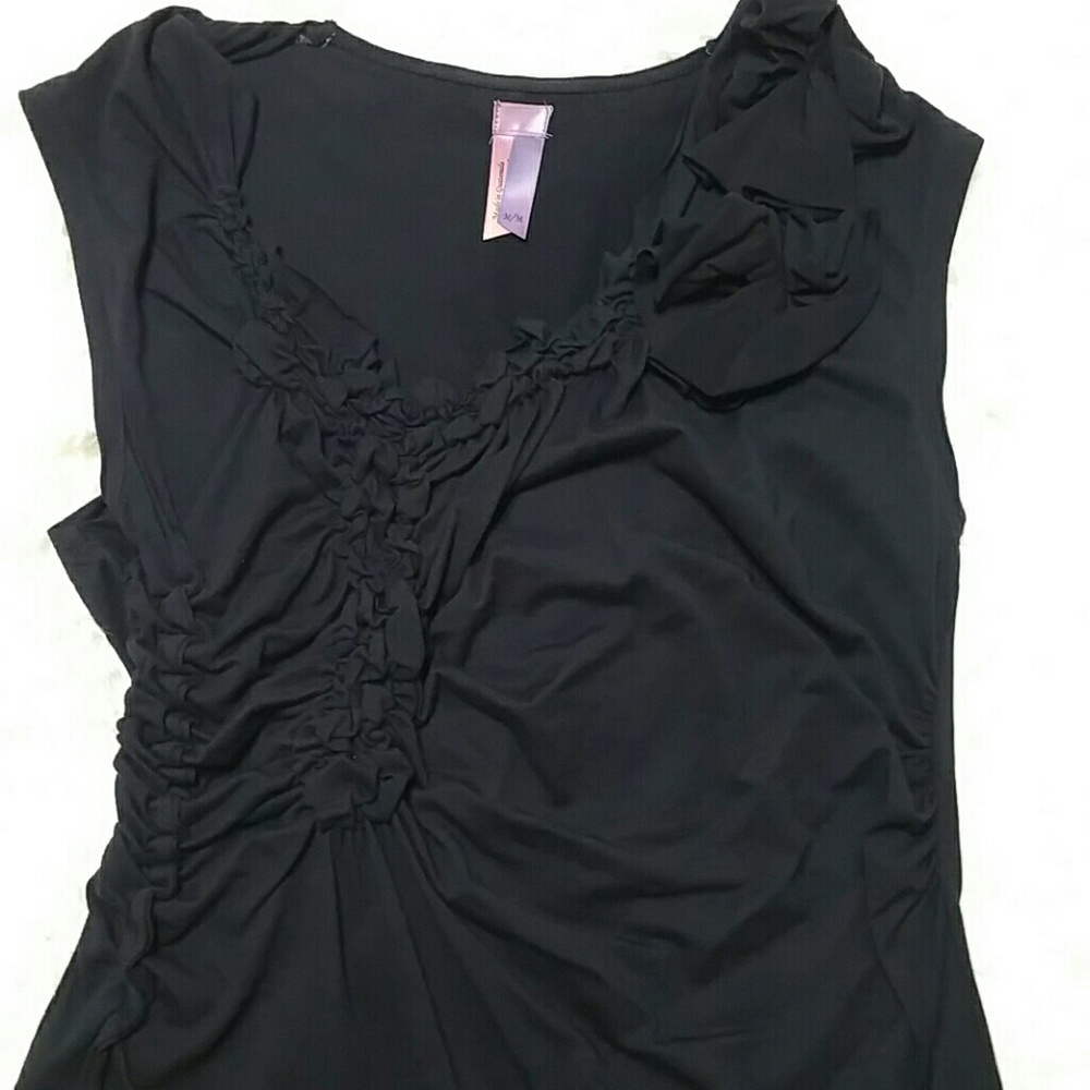 Anthropologie black ruffle shirred tank top